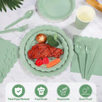 96 Pcs Sage Green Paper Plates And Napkins, 24 Guest Sage Green Party Supplies For Wedding, Birthday,Valentine's Day, Ramadan