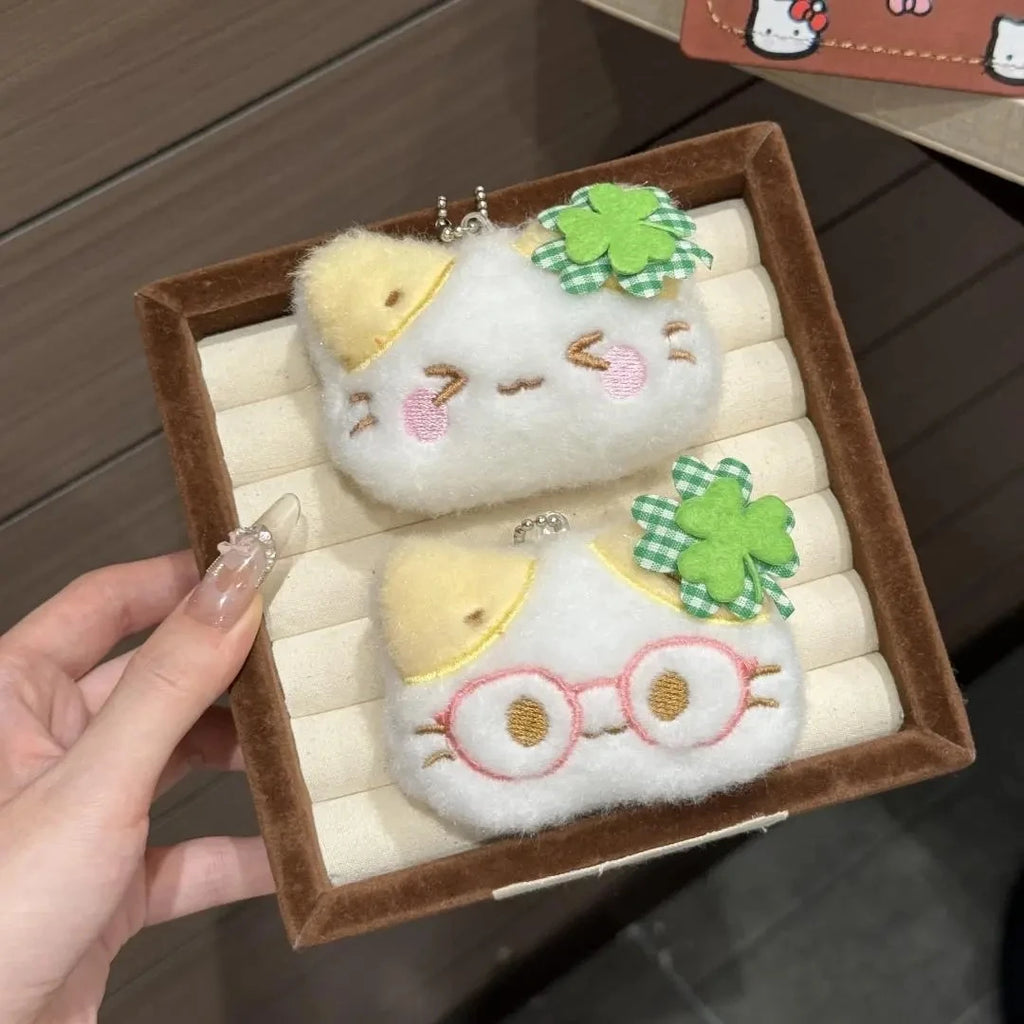 1/2/4pcs Green Clover Cat Plush Small Cat Keyring Cute Charm Keychain for Girls Women Kawaii Bag Pendant Key Chains Couple Gift