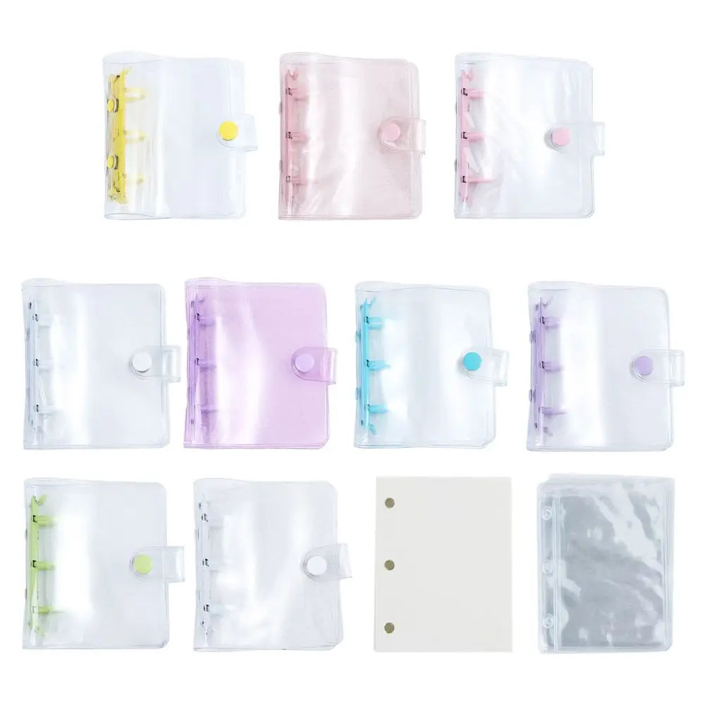 Portable Mini Handbook Glitter Notebook Pages Transparent Binder Notebook Cover Card Organizer 3 Hole Binder Clip Photo album
