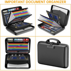 Fireproof File Organizer with Lock, Hard-Shell Case Fireproof Document Box with 13 Accordion File Folder, for Important