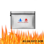 Fireproof & Waterproof Bag, File Storage Bag with Zipper Reusable Pouch for Certificates, Money, Cards (Black, Silver)