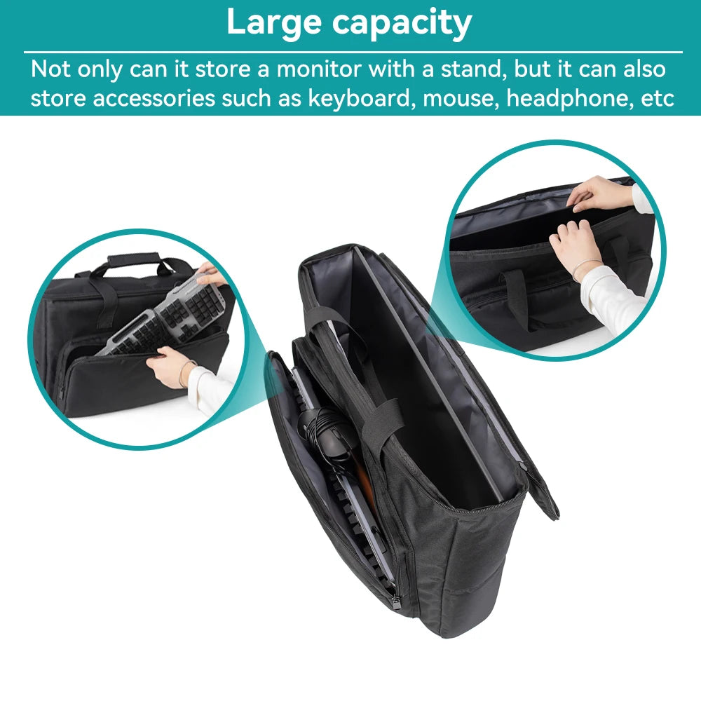 Carrying Case for PC Monitor Portable Shockproof Waterproof Padded Monitor Travel Bag with Strap for 24" 25" 27" 32" Screen