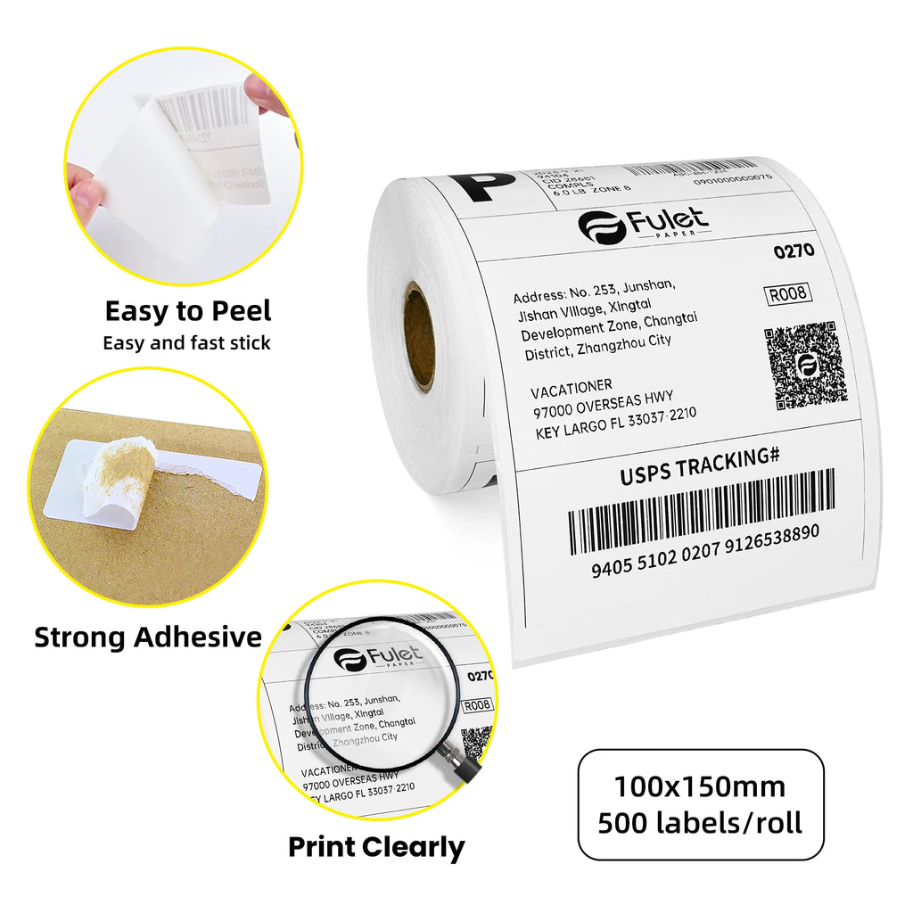 Premium quality 100 x 150 mm direct thermal paper shipping label 500 labels per roll