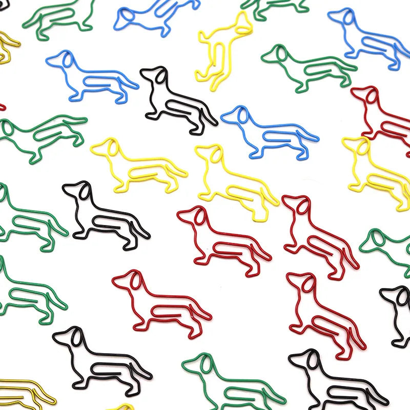 10-100pcs Creative Colorful Dachshund Paper Clips Cartoon Creative Metal Animal Special-shaped Bookmark Clip Paper Clamps