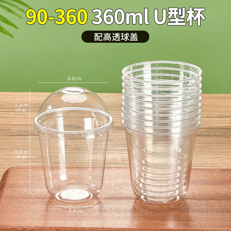 U Shaped Disposable Cold Drinks Plastic Cup 90 Caliber PET Material Transparent Coffee Cups with Lid Sealed Milk Tea Tumbler