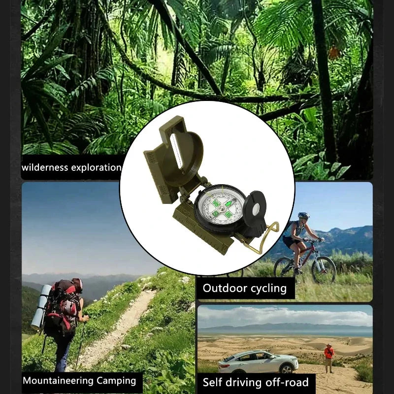 Aluminum alloy Portable Army Green Folding Lens Compass Metal Military Marching Lensatic Camping Compass Guide High Precision