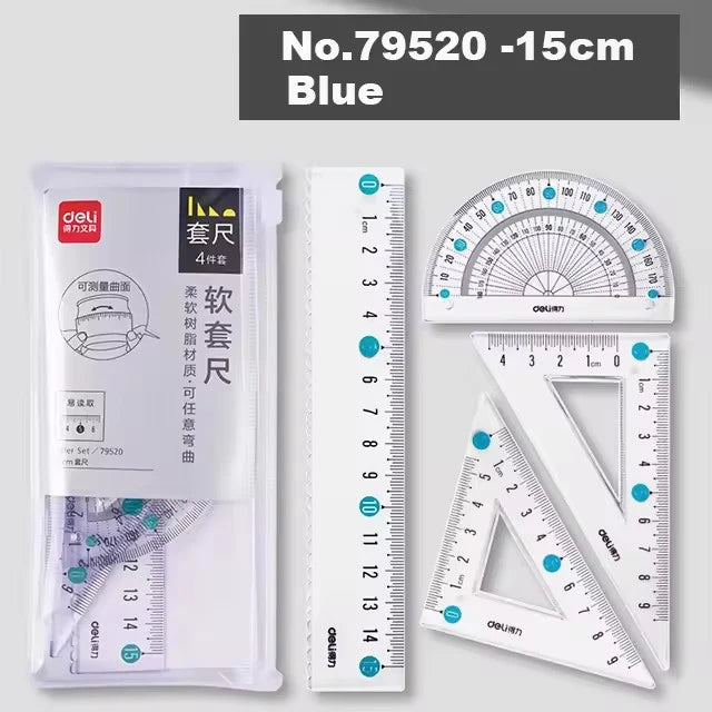 Deli Transparen Soft Ruler Set 4 in 1 Plastic Rulers for Student Drawing Mathematical Geometry School Stationery Curve Ruler