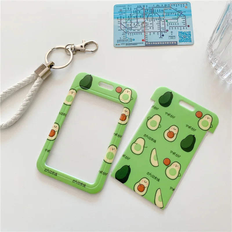 1Pc Solid Color Student Bus ID Card Protective Cover Keyring School Access Door Card Credit Card Holder Bag Set Key Chain