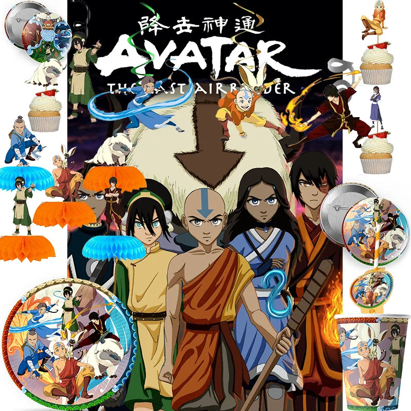 Avatar Korra Mako Cartoon Birthday Party Supplies Plate Cup Tablecloth Balloon for Girls Disposable Tableware Decor Supplies Set