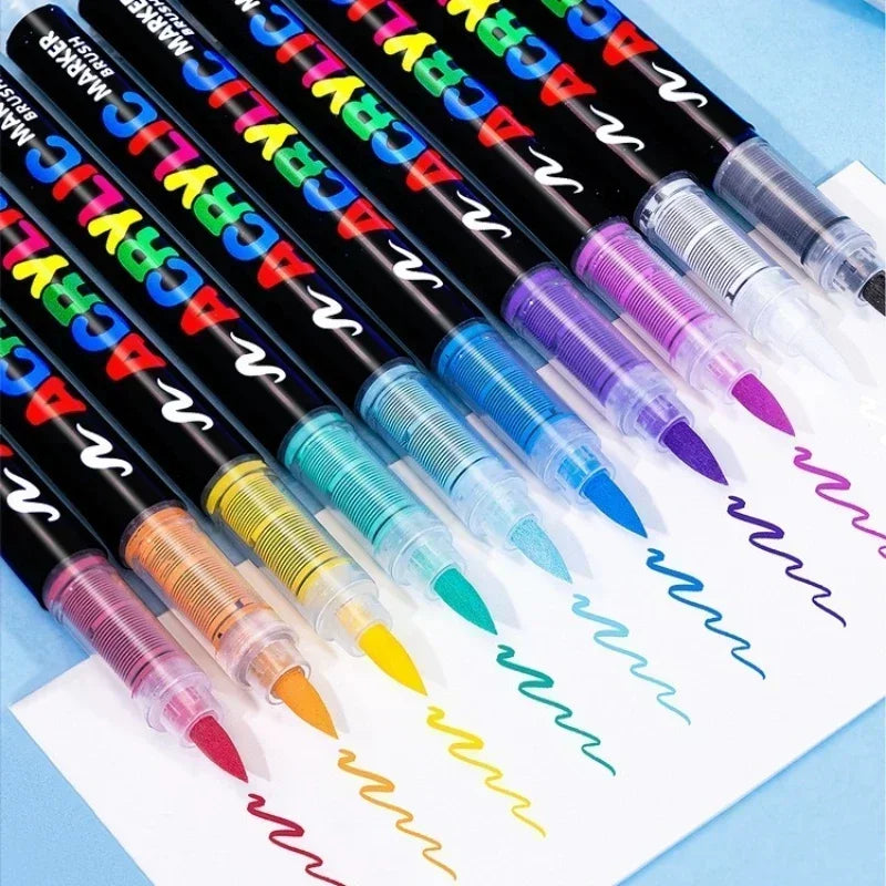 GUANGNA 16 Colors Direct-liquid Acrylic Paint Pens Brush Marker Pen for Rock Painting Stone Ceramic DIY Art Supplies Stationery