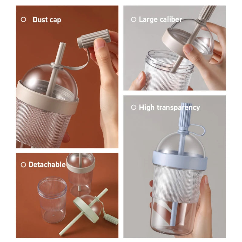 Transparent Portable Coffee Cup 500ml Leak-proof Reusable Plastic Travel Drinking Cup With Straw Office Outdoor Sports Tourists