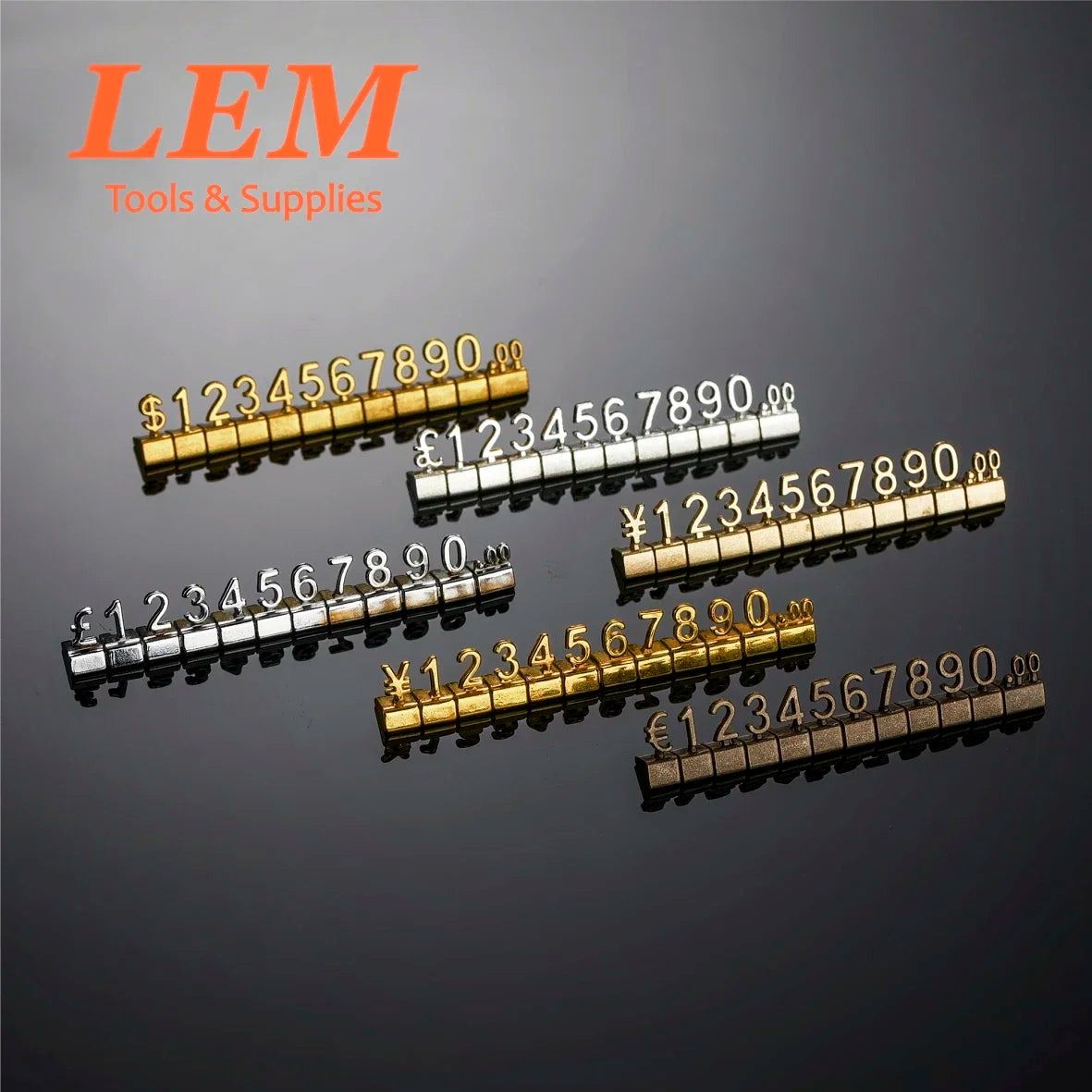Metal 3D Combined Price Tags Number Adjustable Display Euro Pound Dollar Label Currency Symbol Jewellery Watch Phone Store