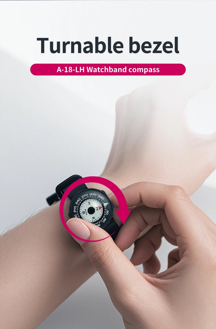 KanPas Mini Buttoncompass with Turnable Bezel/Watchband Compass /Powerful Luminous Compass/Silicone Base A-18-LH