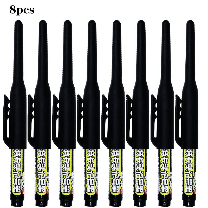 8Pcs 45mm Waterproof Long Head Nib Deep Hole Markers Pen Tile Carpenter Pen Multi-purpose for Woodworking Black/Blue/Red Ink