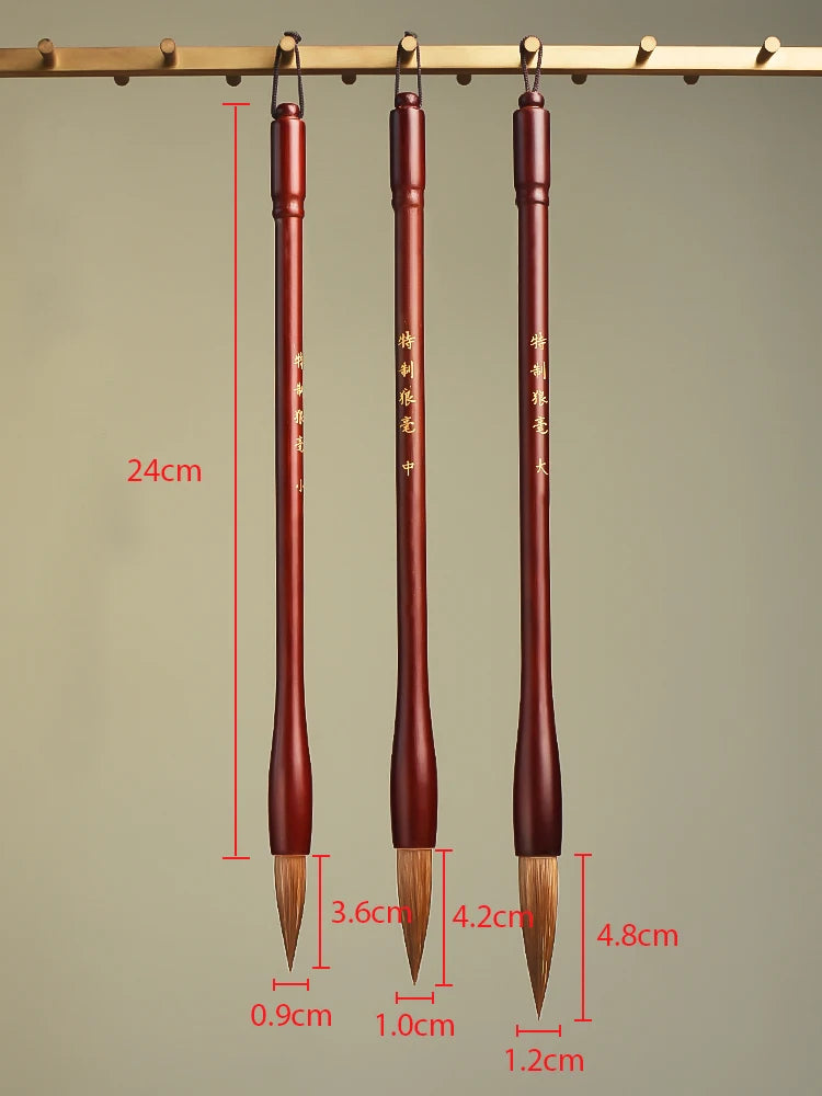 3 Pcs/set Luxurious Redwood Calligraphic Writing Brush L/M/S Weasel Wool Hair Chinese Painting Brush Suit for Learning Exercises