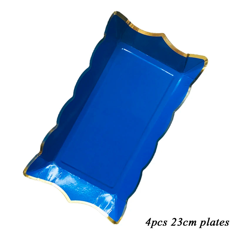 Rectangle Solid Color Disposable Tableware Paper Plates Kids Birthday Party Wedding Valentine's Day Decoration Supplies