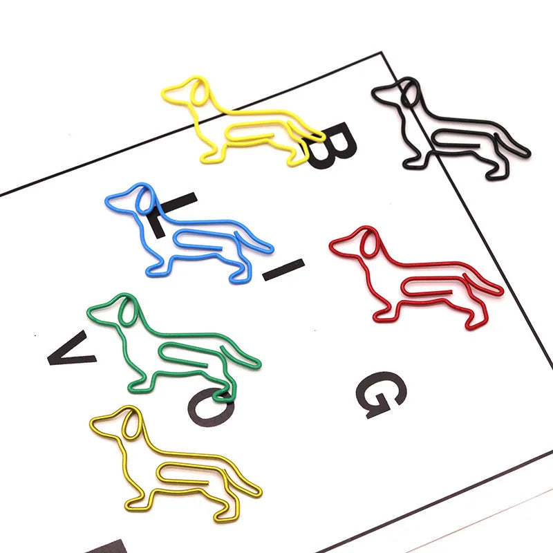 10-100pcs Creative Colorful Dachshund Paper Clips Cartoon Creative Metal Animal Special-shaped Bookmark Clip Paper Clamps