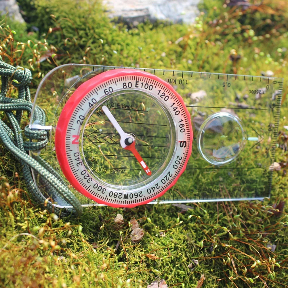 Orienteering Compass Lanyard Waterproof 360-degree Rotating Dial Luminous Display Magnifying Glass Map Scale Camping Compass