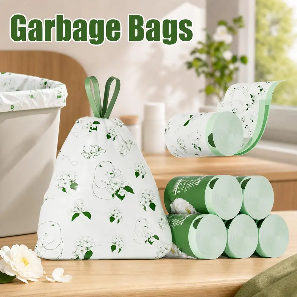 50 100pcs Scented Drawstring Trash Bags Thickened Camellia Fragrance Garbage Bag for Kitchen Odor Control Waste Bag