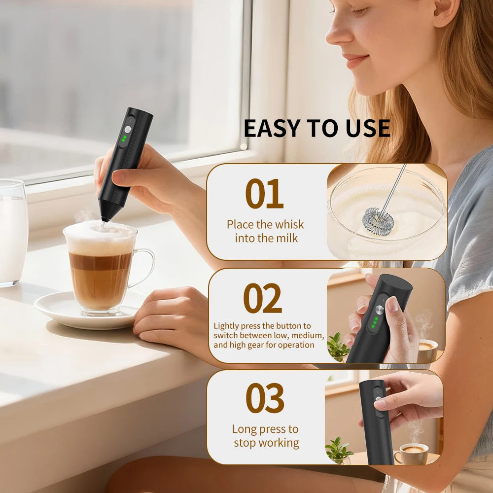 Handheld Electric Milk Frother Stainless Steel Foam Maker for Coffee Cappuccino Latte Hot or Cold Milk Drink Mixer Kitchen Tool