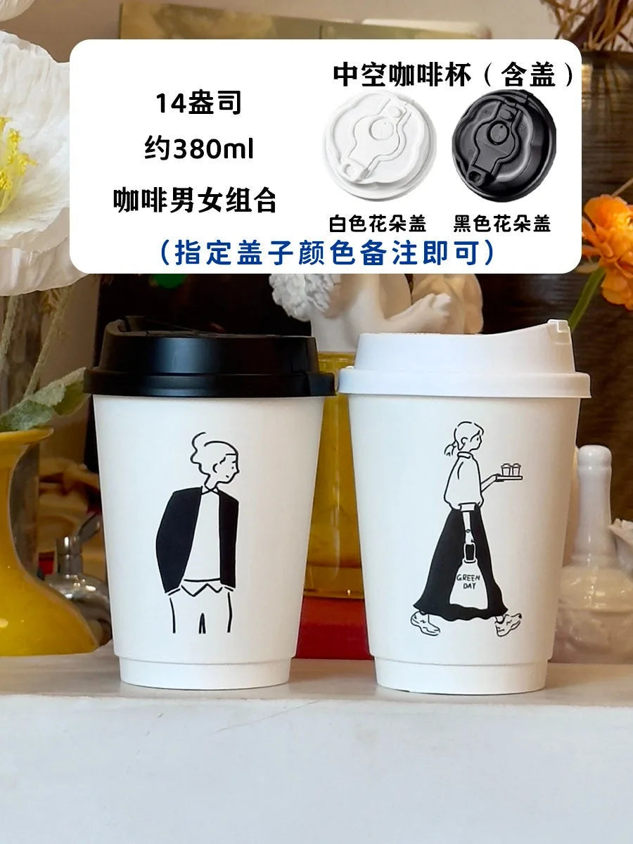 50 Sets of Coffee Packaging Cups Thickened and Heat-resistant Disposable Paper Cups Handdrawn Boys and Girls Juice Milk Mug