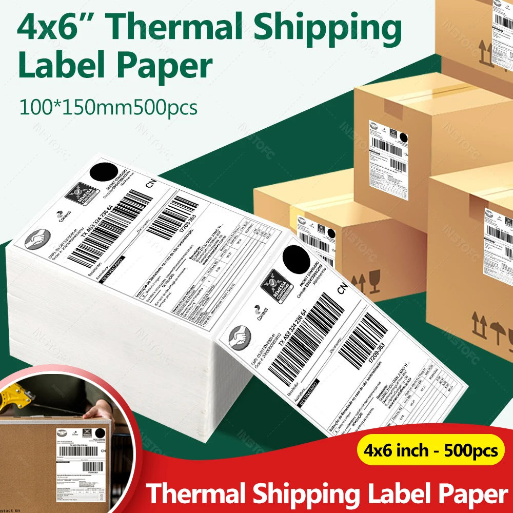 4x6 Inch 500sheets Thermal Shipping Label Paper Self-adhesive For 4inch Label Printer Oil-Proof All-Purpose Sticker Label Paper