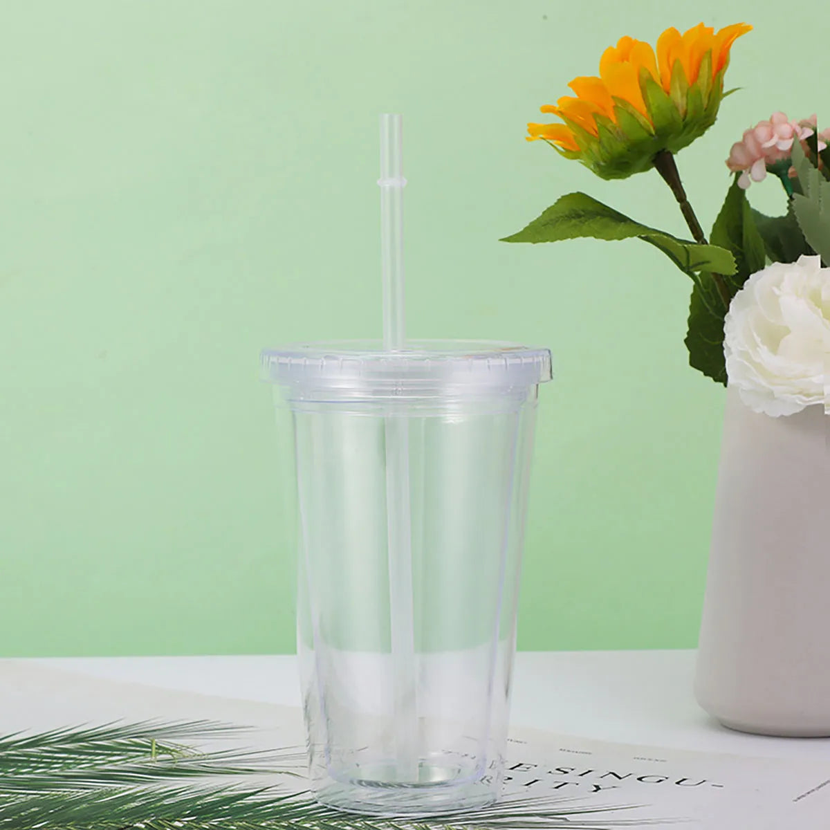 1pc  Transparent and minimalist water cup with straw, reusable, used for DIY smoothie cups for coffee, milk, and beverages
