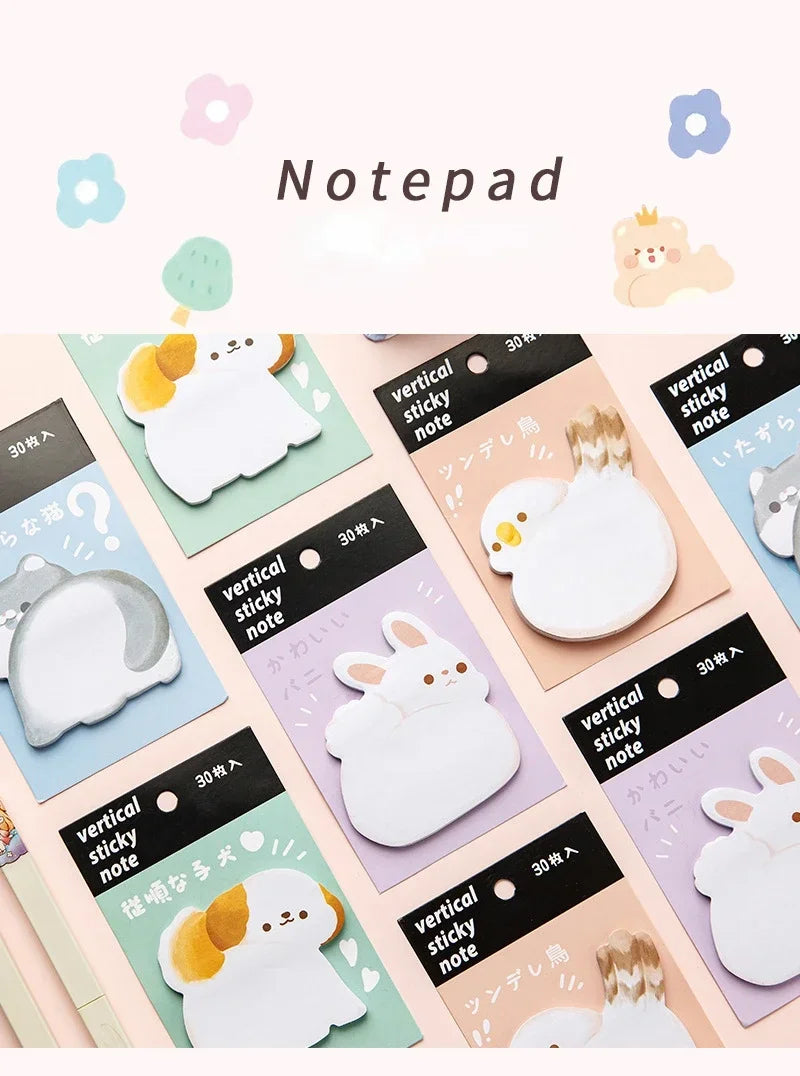 Cute Cartoon Animal Ass Sticky Notes 30Sheets Rabbit Dog Cat Bird Hip Memo Pad Notepads Thick Paper School Office Stationery