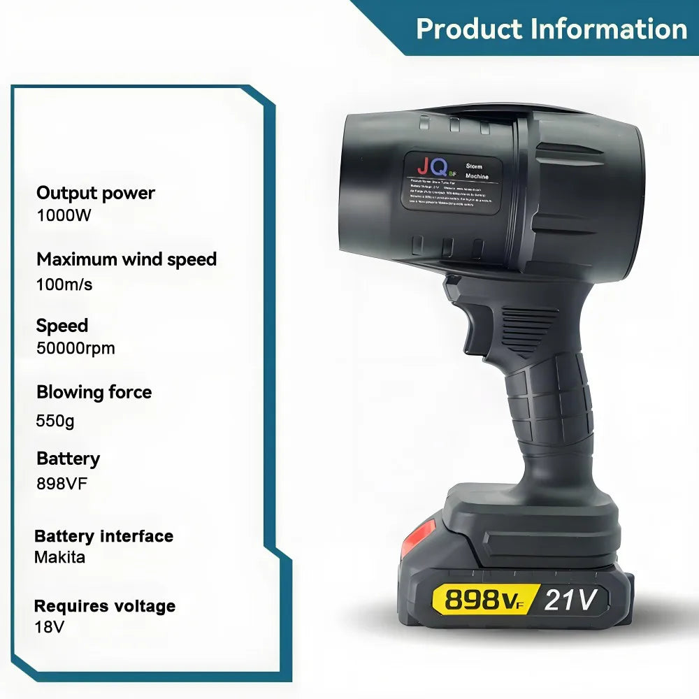 Powerful Air Blower with 550g Thrust Turbo Fan for Cleaning Leaves, Snow, and Dust – Includes 18V Makita - Compatible Battery