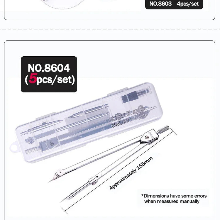 Stainless Steel Multifunctional Drafting Drawing Compass/Lead Core Math Geometry Circles Tool Durable Supplies 8600 / 8601