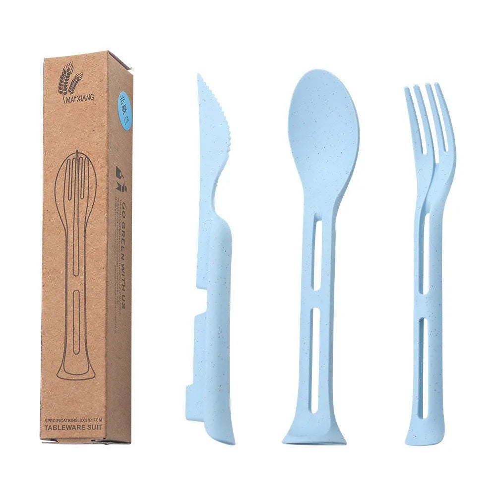 Three-in-One Portable Student Dining Set - Travel-Friendly Cutlery Including Knife Fork Spoon