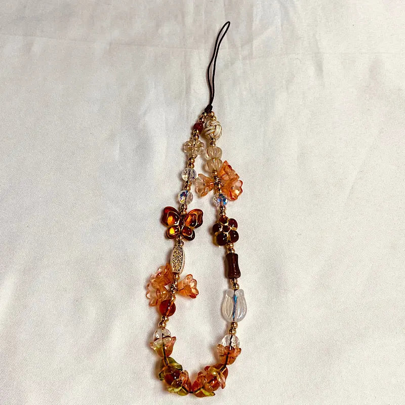 Fashion Women Beaded Phone Charm Strap Ins Wrist Hanging Ornament Phone Case Keychain CCD Camera Anti-Lost Lanyard
