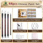Marie's Chinese Paint Pigment Set,12/18/24/36 Colors 5ml/0.17oz Sumi Watercolor with 8pcs Art Tools for Landscape,Ink,Writing