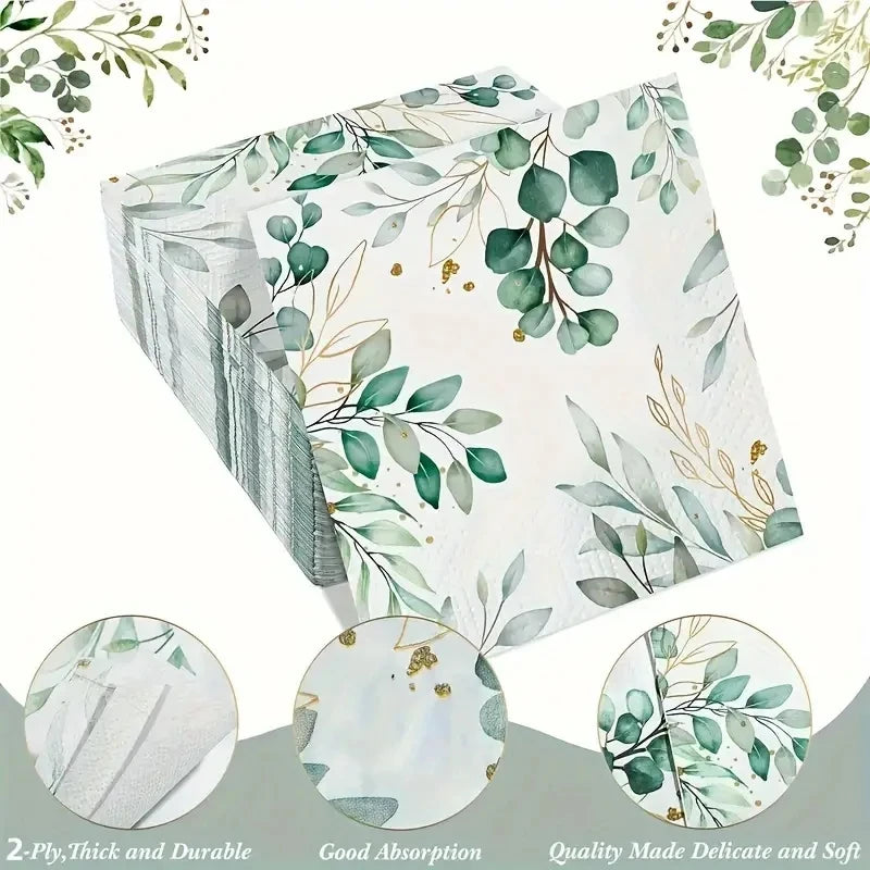 Eucalyptus Napkins Disposable Hand Towels for Bathroom Sage Green Leaves Gueay Dinning,Beverages or Cocktail Disposable