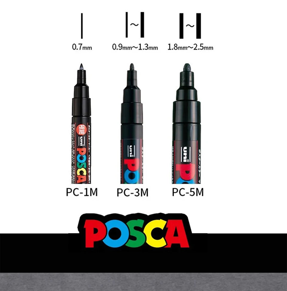 1pcs Japan UNI POSCA Marker Pen PC-1M/3M/5M POP Poster Graffiti Permanent Acrylic Marker White Black Gold Silver Art Supplies