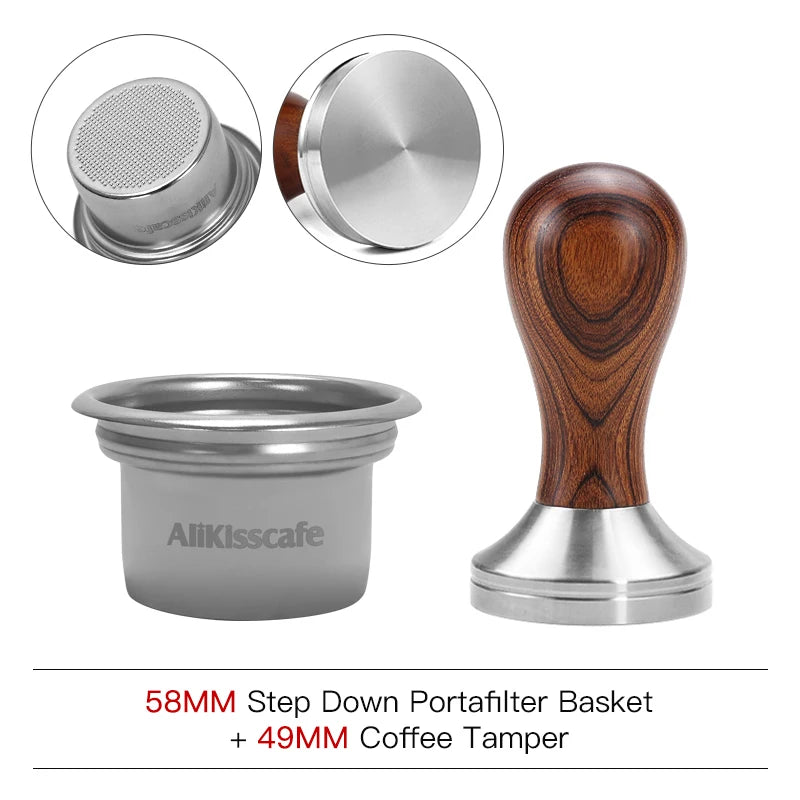 AliKisscafe 58mm to 49mm Step Down Filter Basket Kit Screen Tamper For Bottomless Portafilter Espresso Accessories Barista Tools