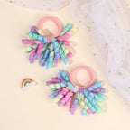 2Pcs Trendy Firework Hair Ties Rainbow Curly Ribbon Elastic Rubber Bands For Girls Kids Cute Hair Ropes Daily Hair Accessories