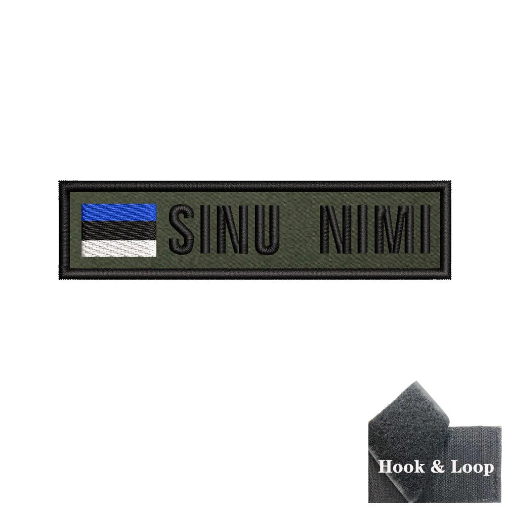 1PC 10cmX2.5cm Custom Name Flag Patch Stripes Badge Iron On Or Hook Loop Estonia Austria Bulgaria Hungary Romanian Ireland green