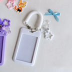 Cute Simple Protective Card Holder with Keychain Colorful Star Retractable Spring Lanyard ID Card Photo Postcard Holder Charms
