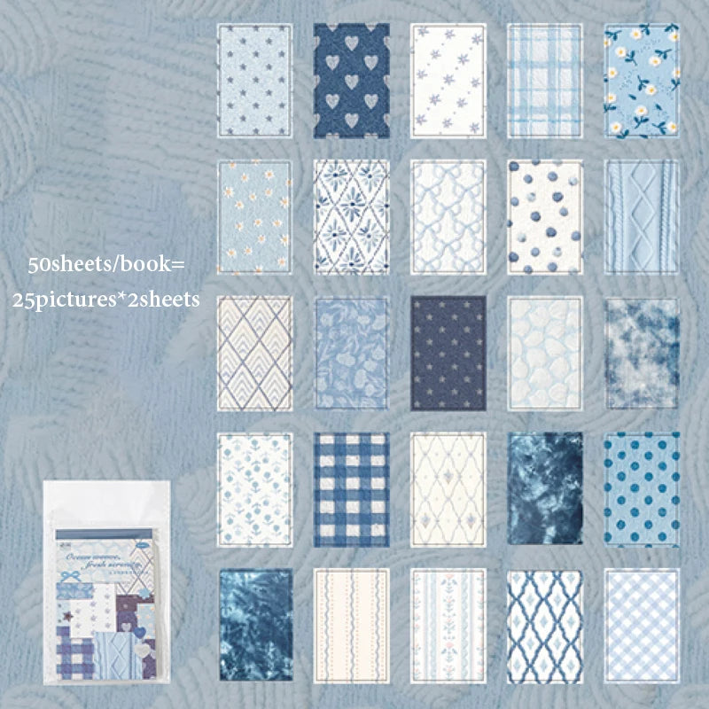 Mr.Paper 50 Sheets/Book Vintage Textured Scrapbook Card Stock, Kawaii Floral & Plaid Decorative Journal Paper for DIY Craft