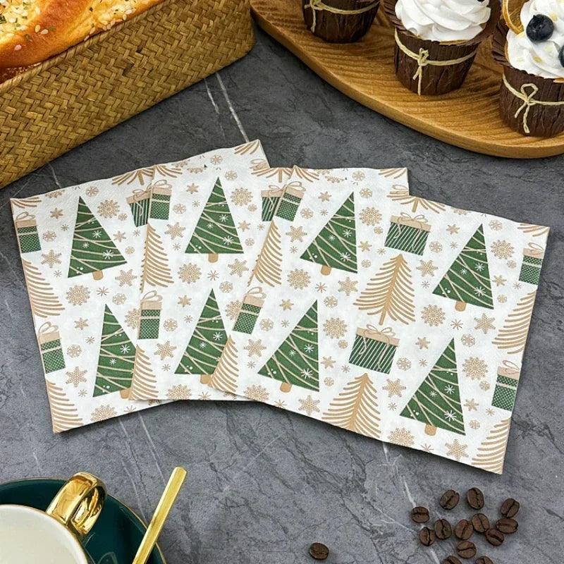 20pcs/pac Christmas Party Colorful Napkins Christmas Tree Printed Tissue Paper Festive Decoration Mouth Cloth Paper 33*33cm