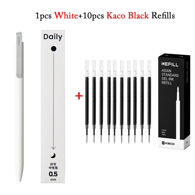 KACO Gel Pens Press Signature Pen Stationery Metal Pen Clip 0.5mm Black Ink Quicking Drying Large Capacity 800M Smooth Writing
