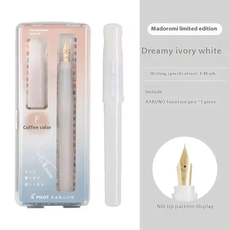 Pilot Kakuno Fountain Pen,Limited Edition Madoromi White (F/M Nib) for Students, Calligraphy& Daily Writing Japanese Stationery