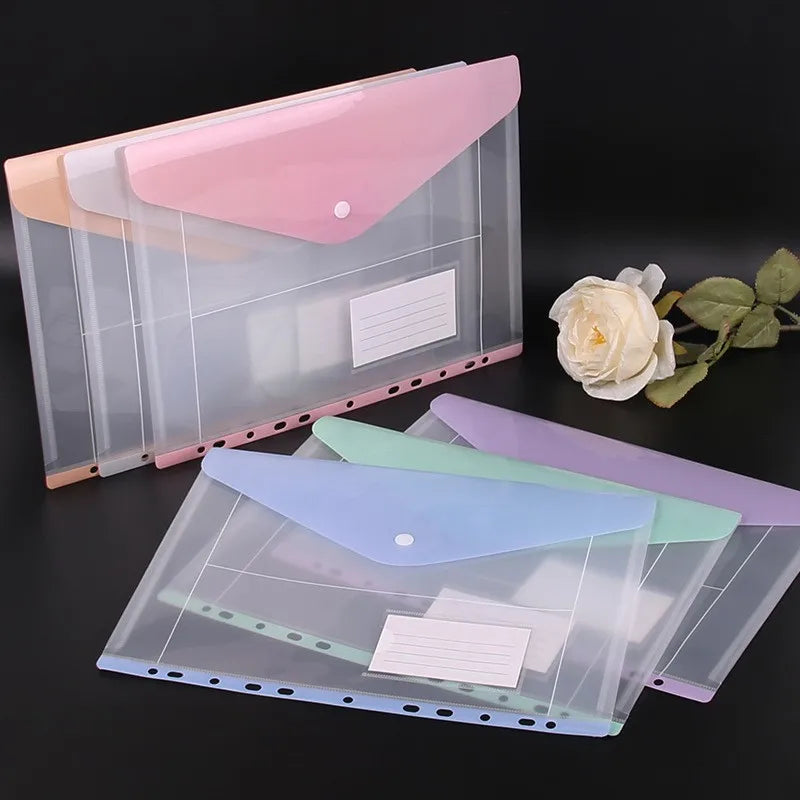 11-hole Loose-leaf File Bag, Transparent 3-hole Folder+6pcs Binder Pockets Document Pouch for Office and School Supply
