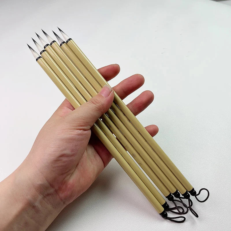 5Pcs Xiaokai Calligraphy Brush Pen Bamboo Mix Hair Chinese Painting Brush Weasel Hair Regular Script Writing Brush Holder