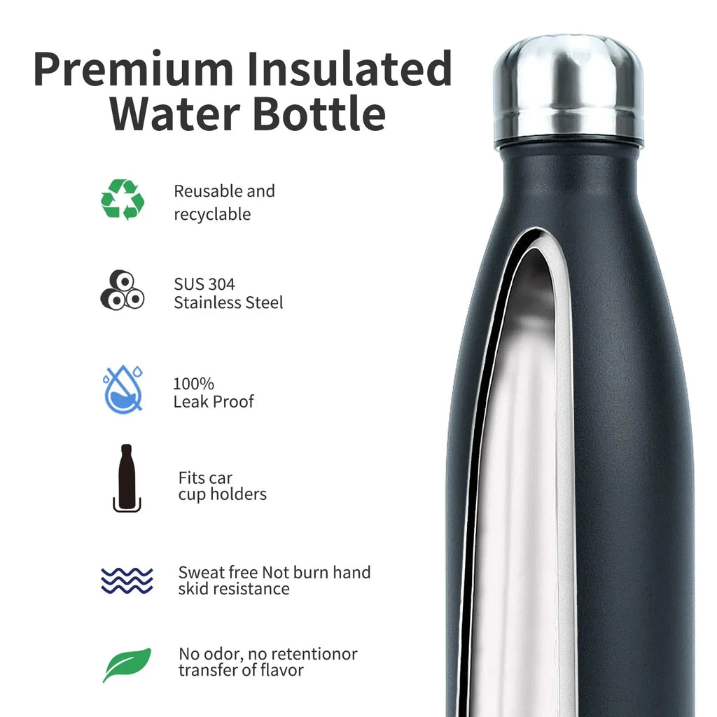 WATERSY 500ml Stainless Steel Water Bottle Insulated Vacuum Flask Double Wall Thermal Cup Keep Cold Hot Sports Kettle