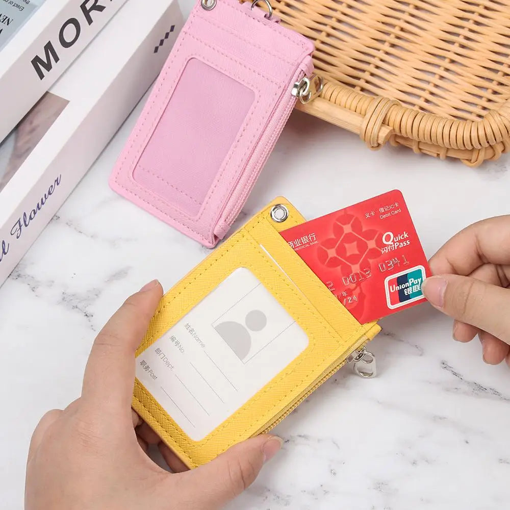Portable Leather Business ID Card Credit Badge Holder Coin Purse Wallet Keychain