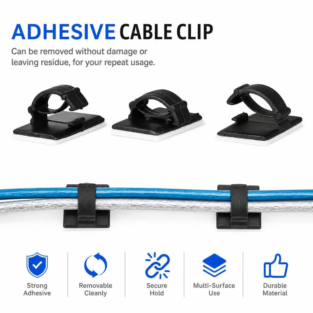 100pcs Stickable Clips Double-sided Tape Adhesive Cable Wire Clips Cable Management Wire Cable Holder Clamps Cable Tie Holder
