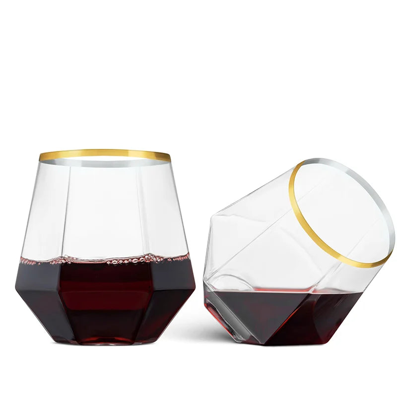 12-48PCS Diamond Plastic Wine Glasses Disposable Stemless Plastic Cups Whiskey Cocktail for Party Birthday Gathering Bars 12oz