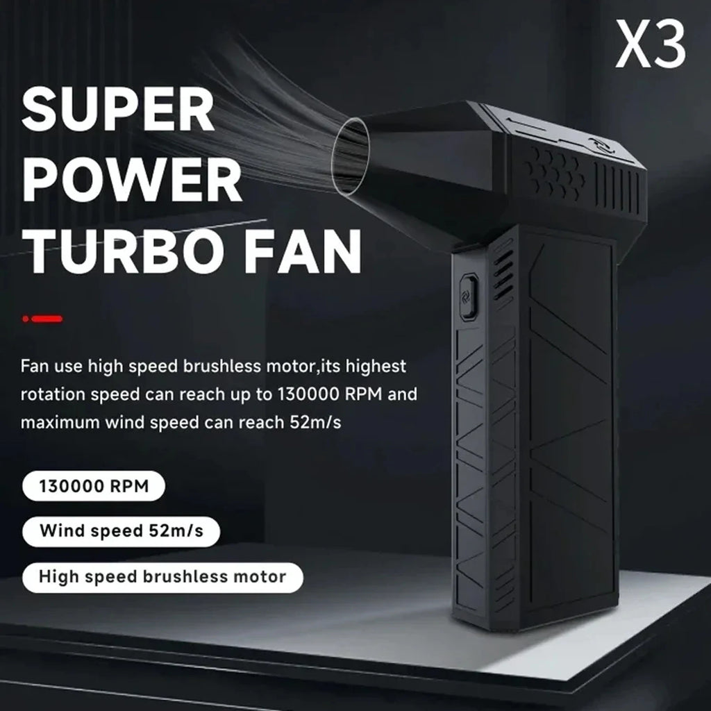 130000RPM Dust Blower Violent Fan With LED Light Powerful Handheld Rechargeable  Blower Electric Air Duster 3 Speed 52 m/s